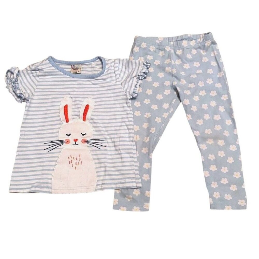Adventure Wear Girls 5 Bunny Shirt Pants Set Blue Striped Floral Easter Spring